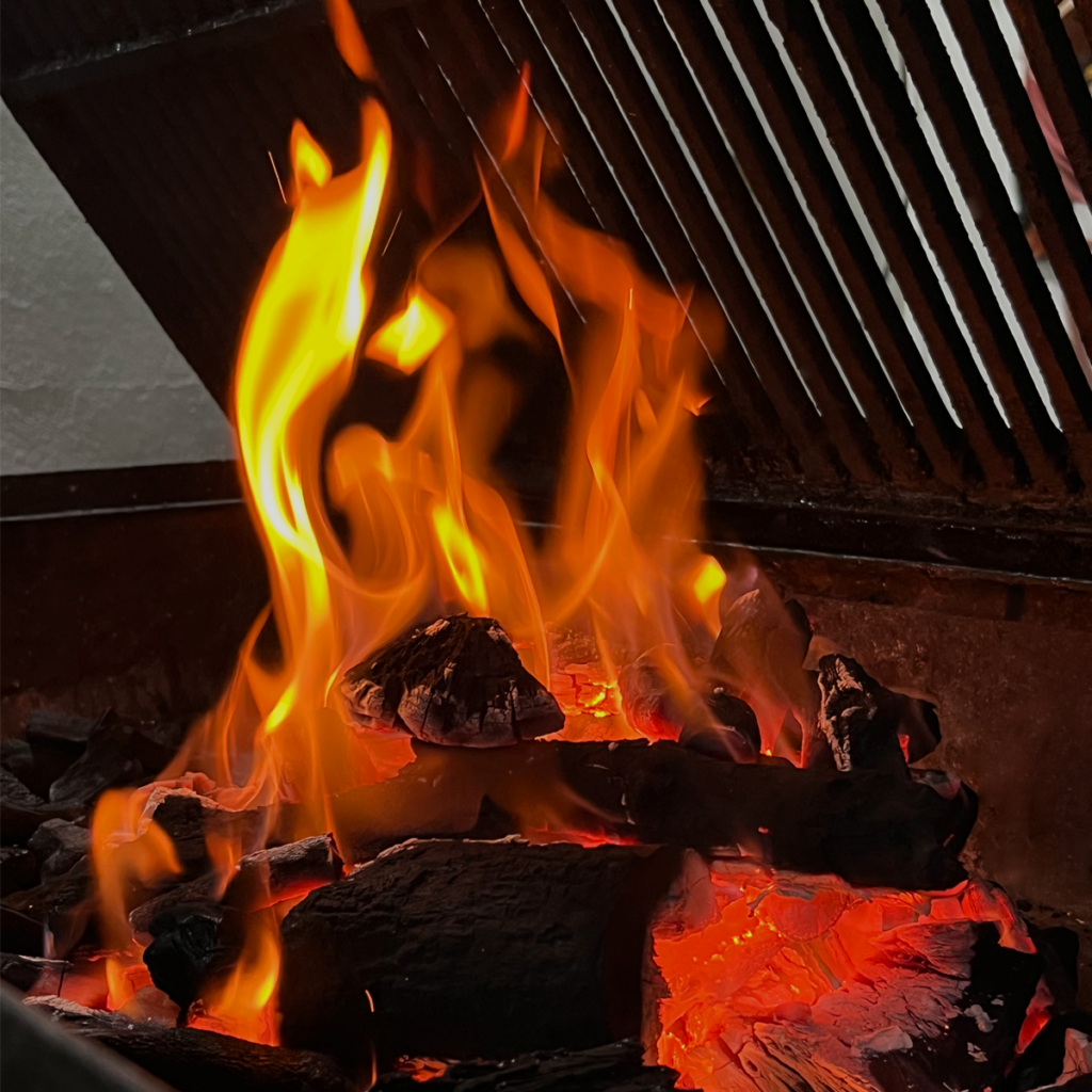 Es una imagen de un carbón encendido, apreciando sus tonalidades del fuego. Con colores naranja, rojo y amarillo. Fuego
